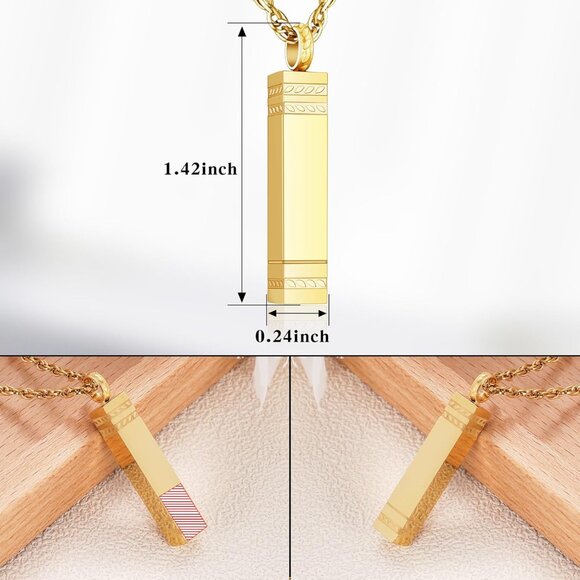 Cremation Urn Necklace for Ashes Bar Cremation Jewelry Stainless Steel Ash Neckl - Picture 2 of 7